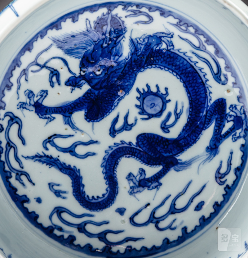 明天啓 青花龍紋鼓式水指 - 图4